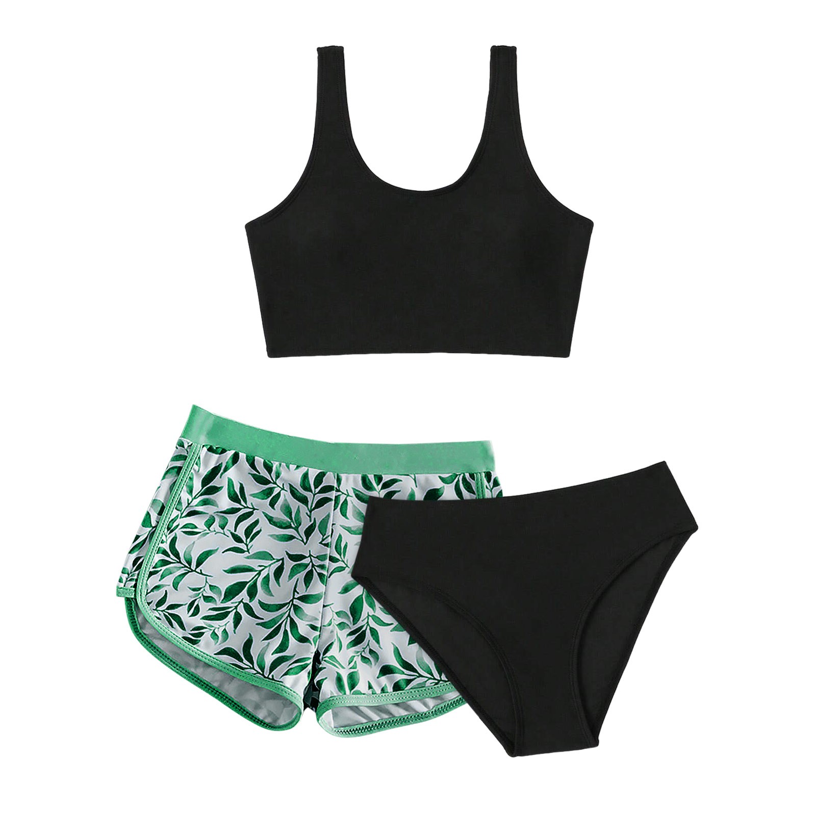 BOBOGOJP Bikinis for Teen Girls Swimming Suit for Girls Girls Swimsuit 3 Piece Bathing Suit Bikini Set Girls' Swimwear with Shorts Light Green for 15-16 Years